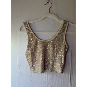 G Mini Women Small Champagne Holographic Sequin Y2K Sparkle Crop Top
